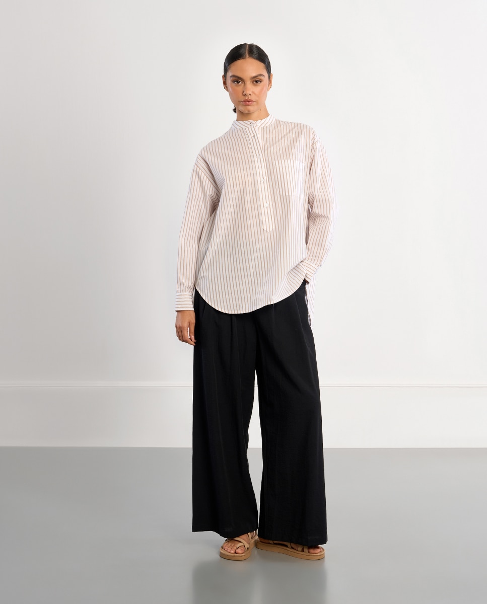Lili Sidonio - Camisa de mujer de manga larga estampado de rayas.