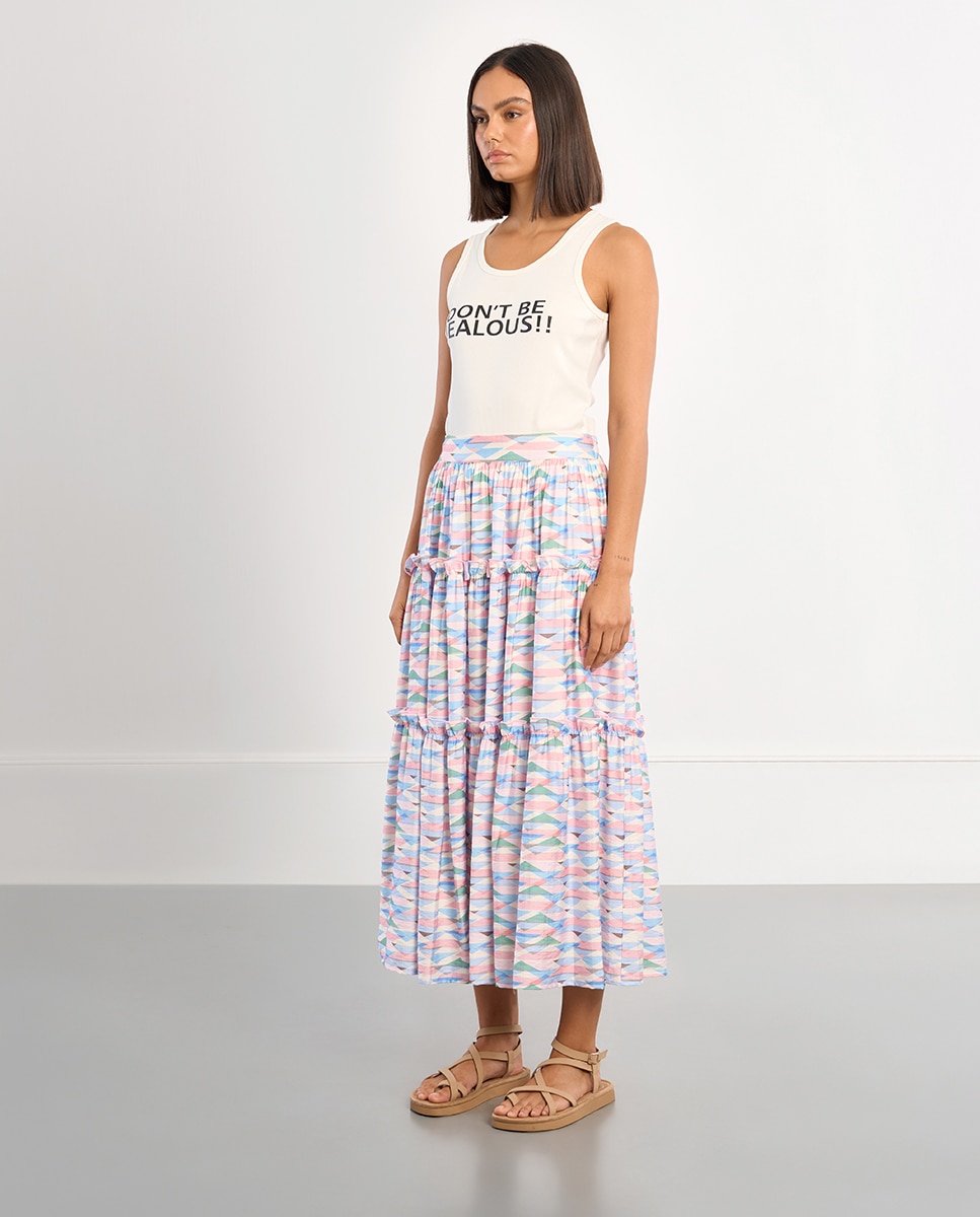 Lili Sidonio - Falda larga con estampado y volantes.