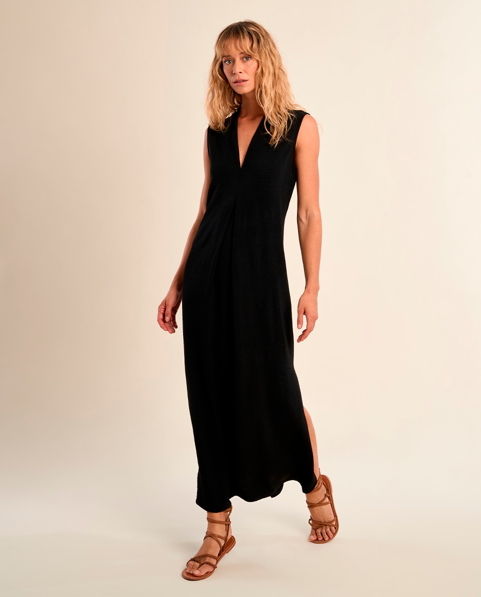 Molly Bracken - Vestido largo de manga sisa detalle pliegues.