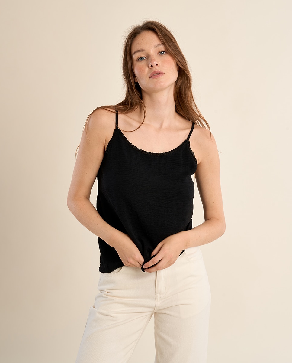 Top de mujer lencero de tirantes - Molly Bracken - Negro Negro-4