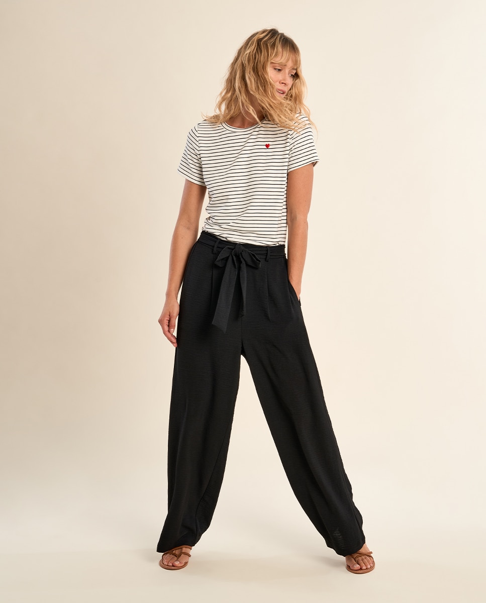 Molly Bracken - Pantalones anchos de mujer largos con lazada y pliegues.