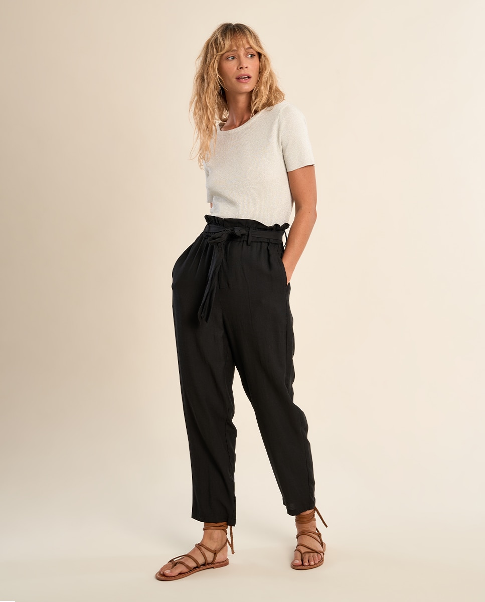 Molly Bracken - Pantalón ancho de mujer tobillero con lazada.