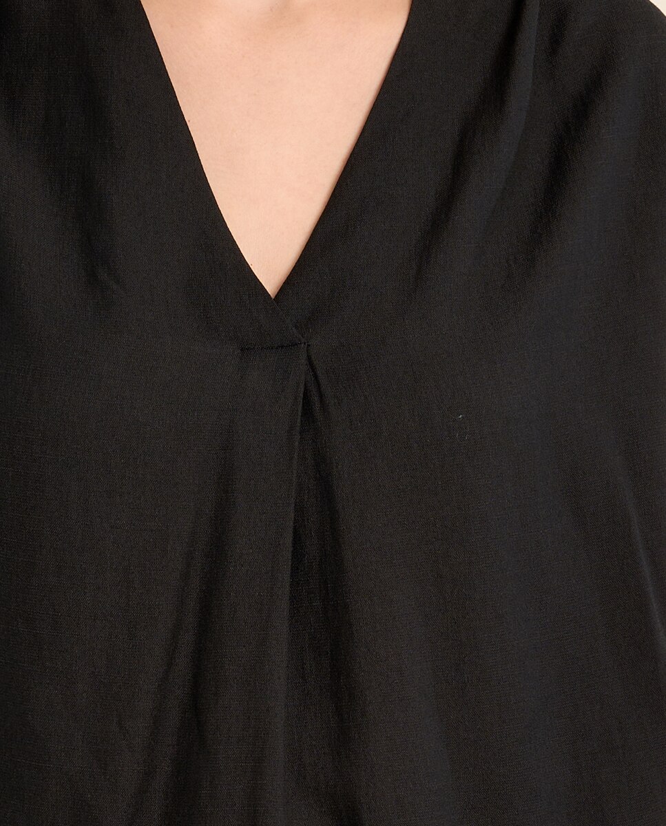 Top de mujer de manga corta detalle pliegues - Molly Bracken - Negro Negro-5
