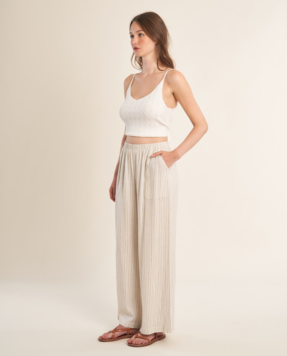 Molly Bracken - Pantalones anchos de mujer largos vaporosos motivo rayas.