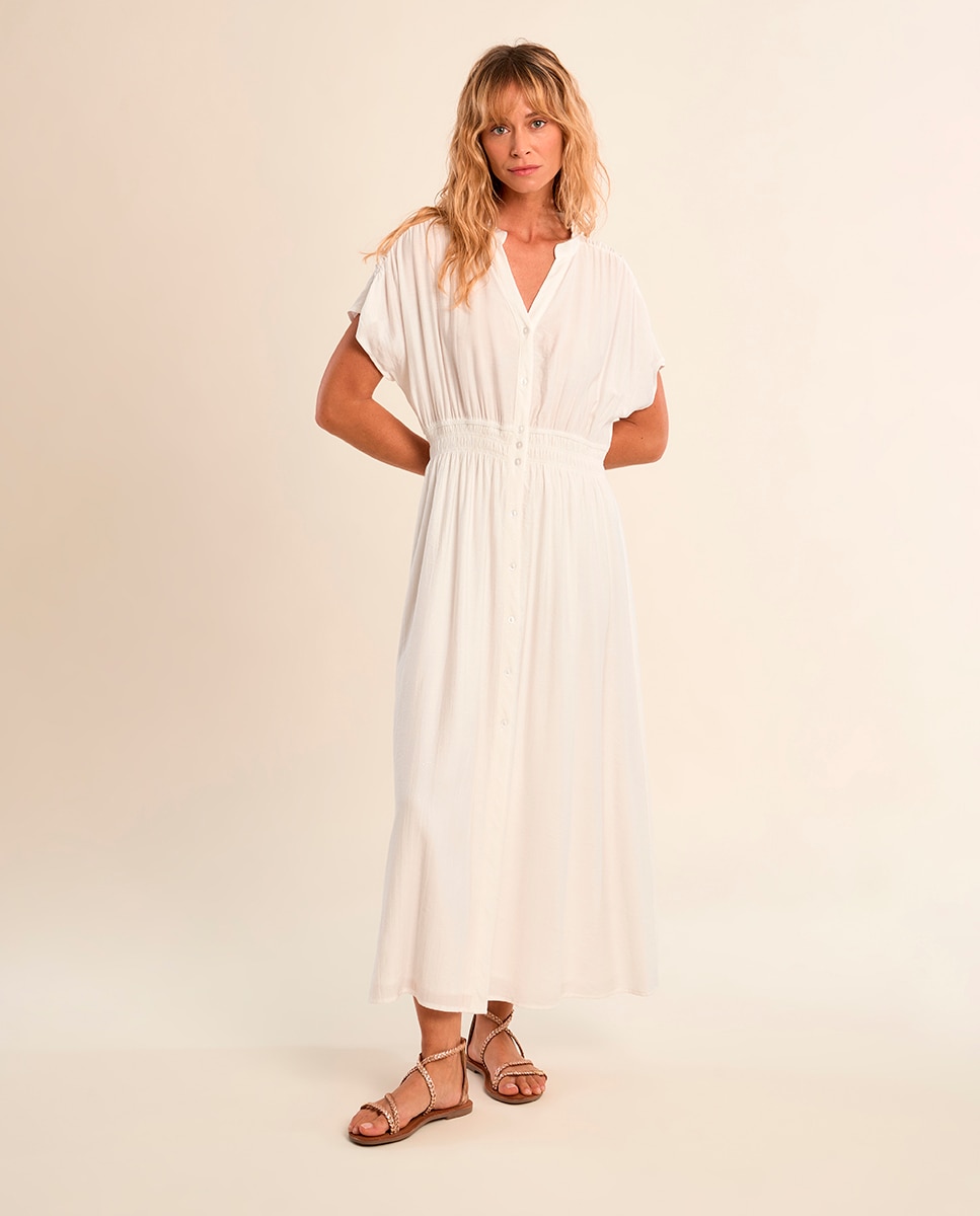 Molly Bracken - Vestido largo de manga corta cintura ceñida.