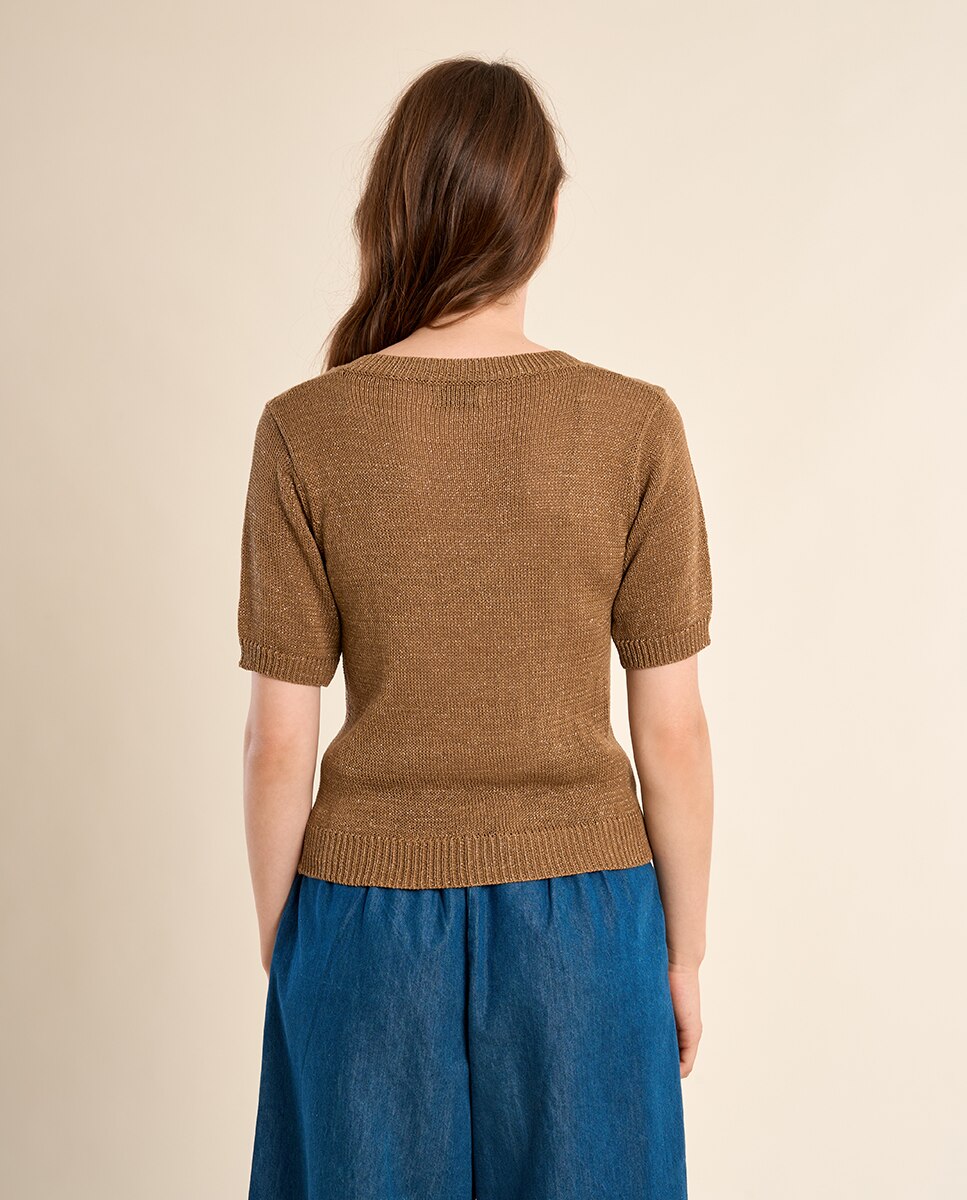 Jersey de mujer de manga corta escote en V - Molly Bracken - Camel Camel-3