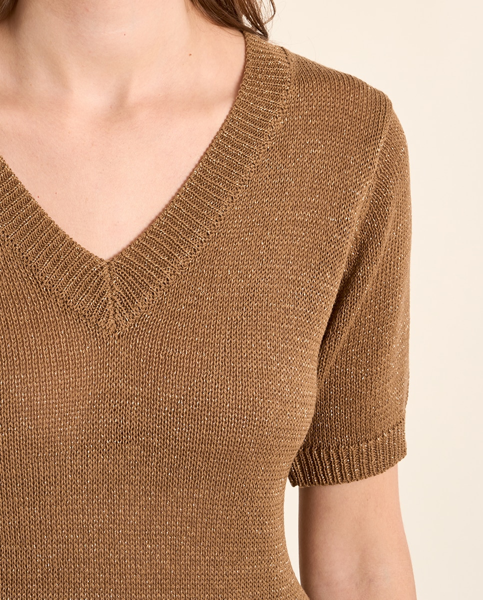 Jersey de mujer de manga corta escote en V - Molly Bracken - Camel Camel-5