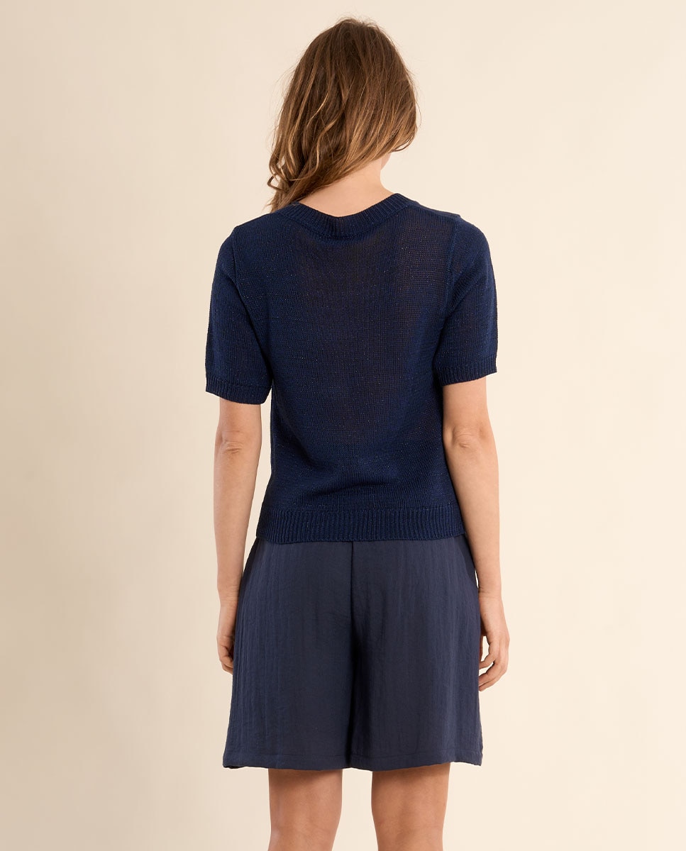 Jersey de mujer de manga corta escote en V - Molly Bracken - Azul marino Azul marino-3