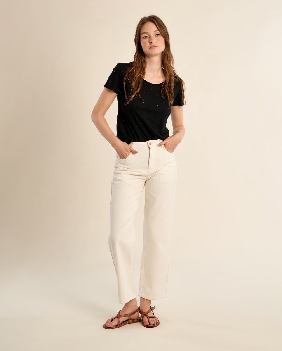 Molly Bracken - Camiseta de mujer de manga corta detalle brillantitos.