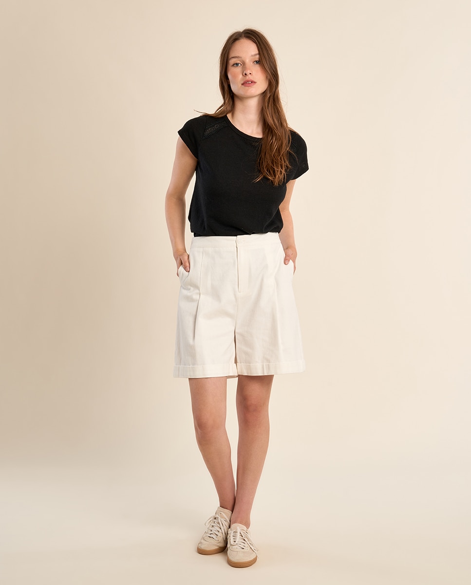 Camiseta de mujer de manga corta detalles bordados - Molly Bracken - Negro Negro-1