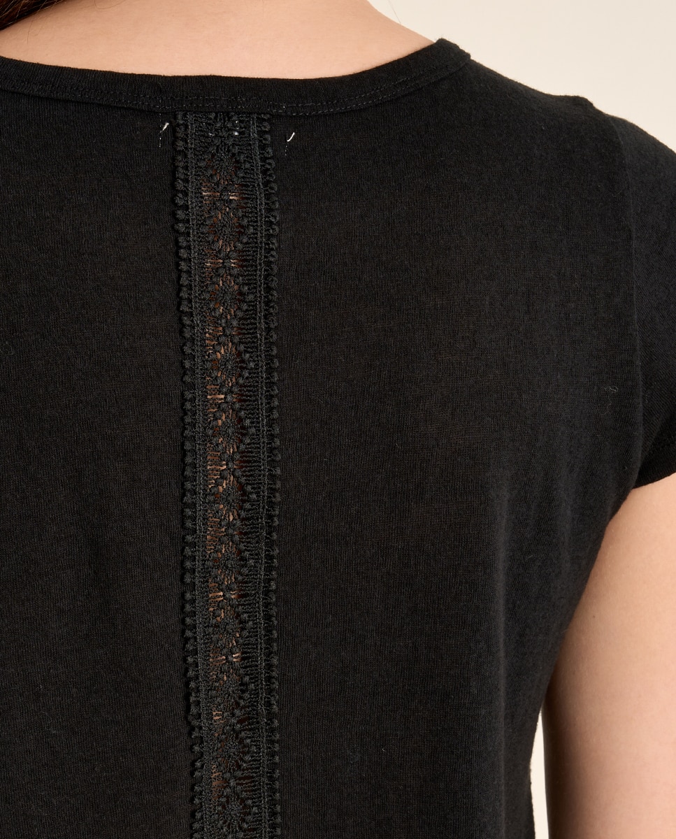 Camiseta de mujer de manga corta detalles bordados - Molly Bracken - Negro Negro-5