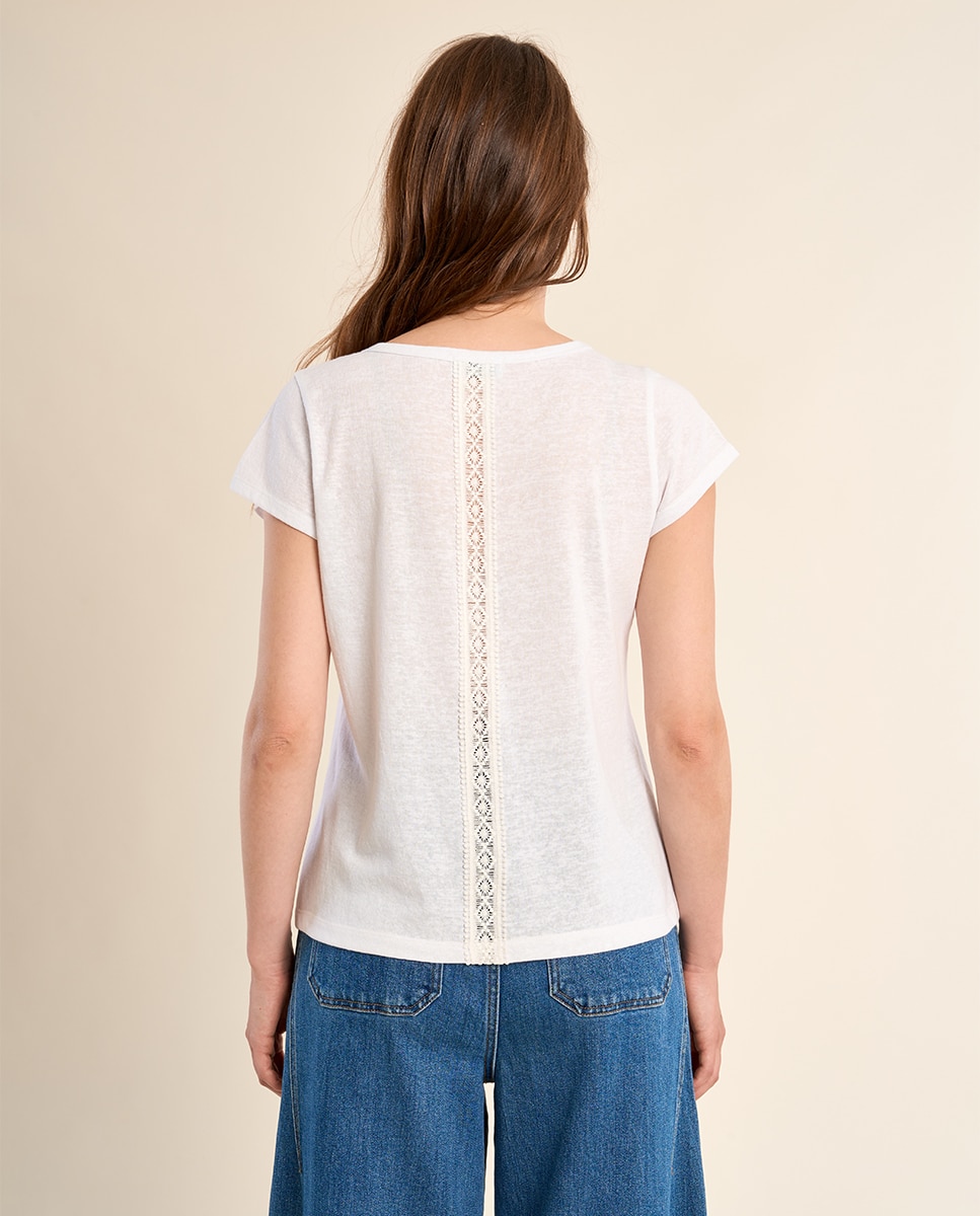 Camiseta de mujer de manga corta detalles bordados - Molly Bracken - Crudo Crudo-3