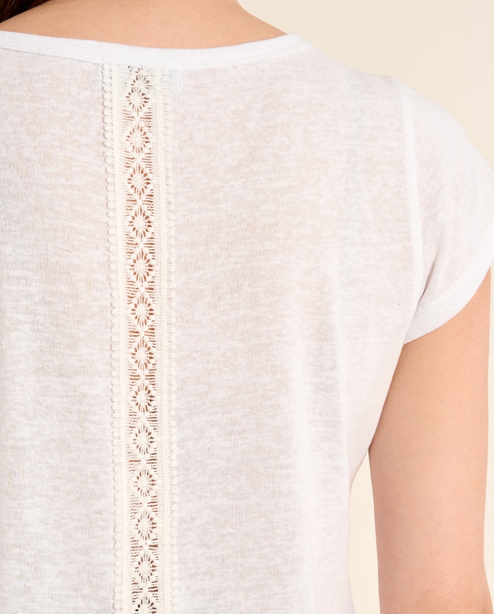 Camiseta de mujer de manga corta detalles bordados - Molly Bracken - Crudo Crudo-5