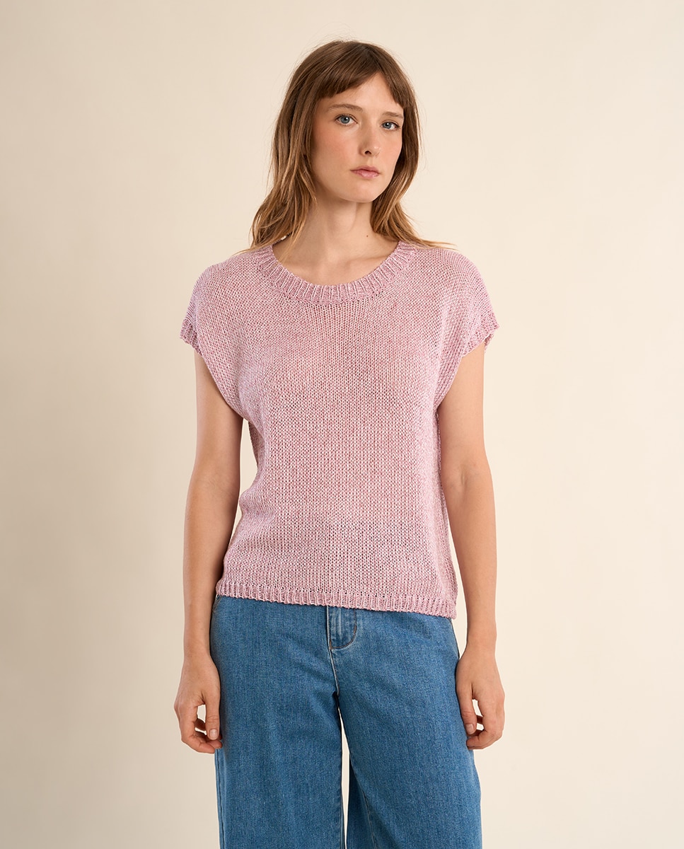 Jersey de mujer de manga corta en punto mezclado - Molly Bracken - Rosa claro Rosa claro-2