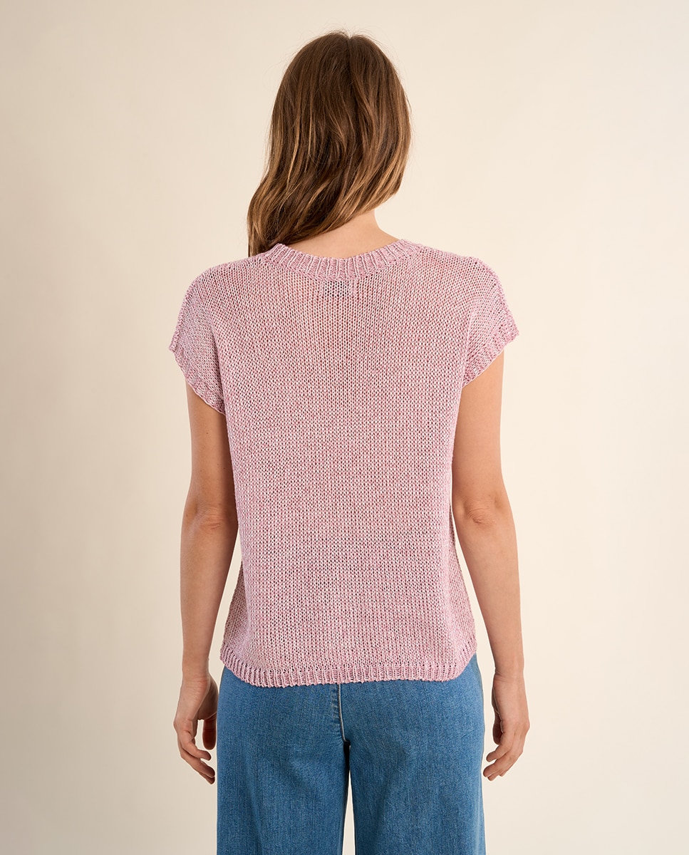 Jersey de mujer de manga corta en punto mezclado - Molly Bracken - Rosa claro Rosa claro-3