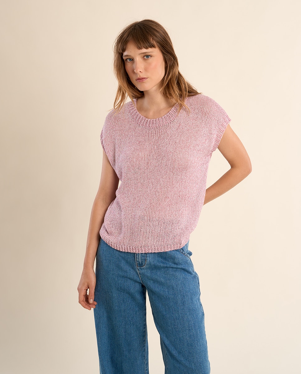 Jersey de mujer de manga corta en punto mezclado - Molly Bracken - Rosa claro Rosa claro-4
