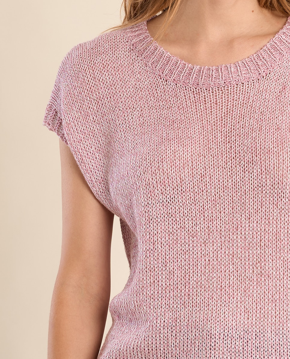 Jersey de mujer de manga corta en punto mezclado - Molly Bracken - Rosa claro Rosa claro-5