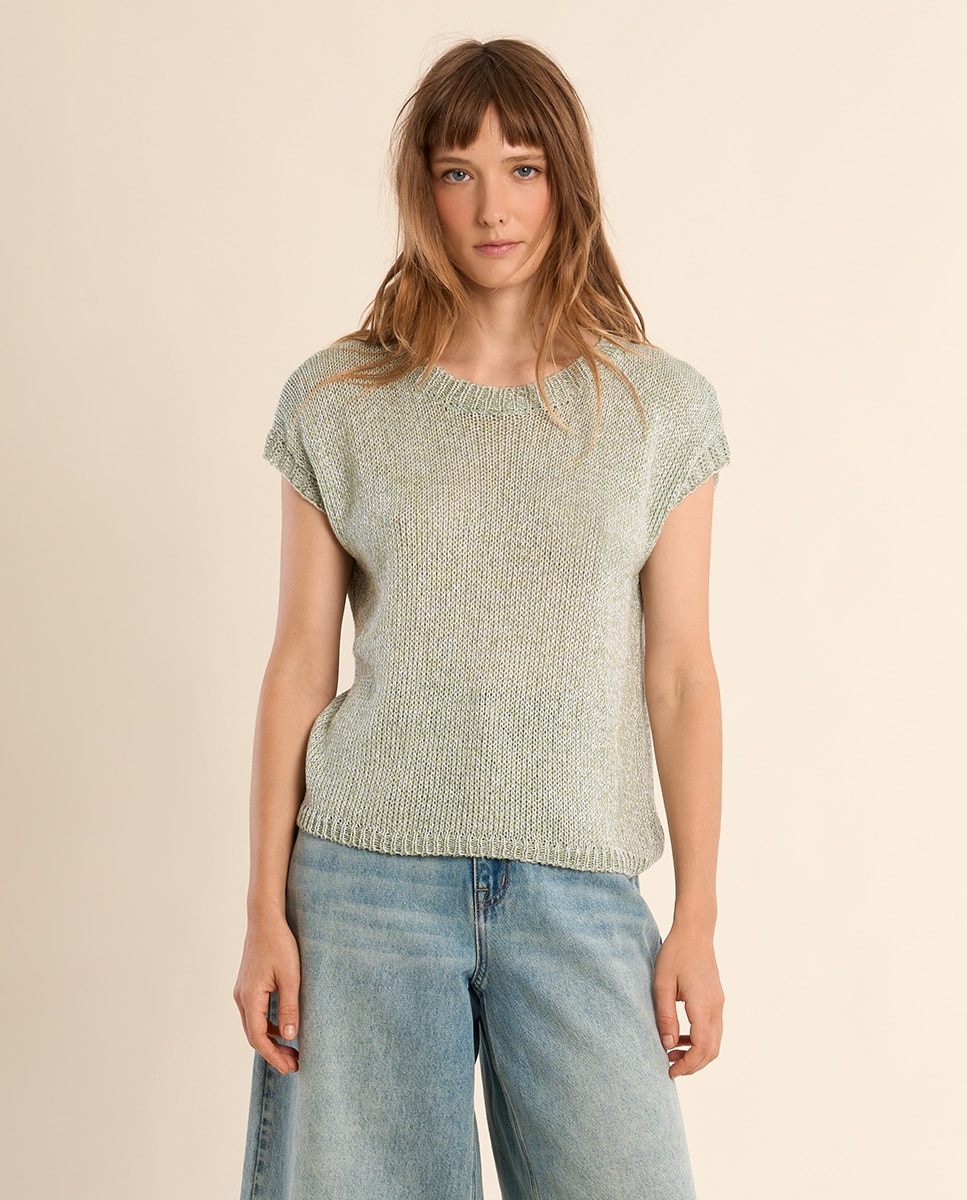Jersey de mujer de manga corta en punto mezclado - Molly Bracken - Verde pardo Verde pardo-2