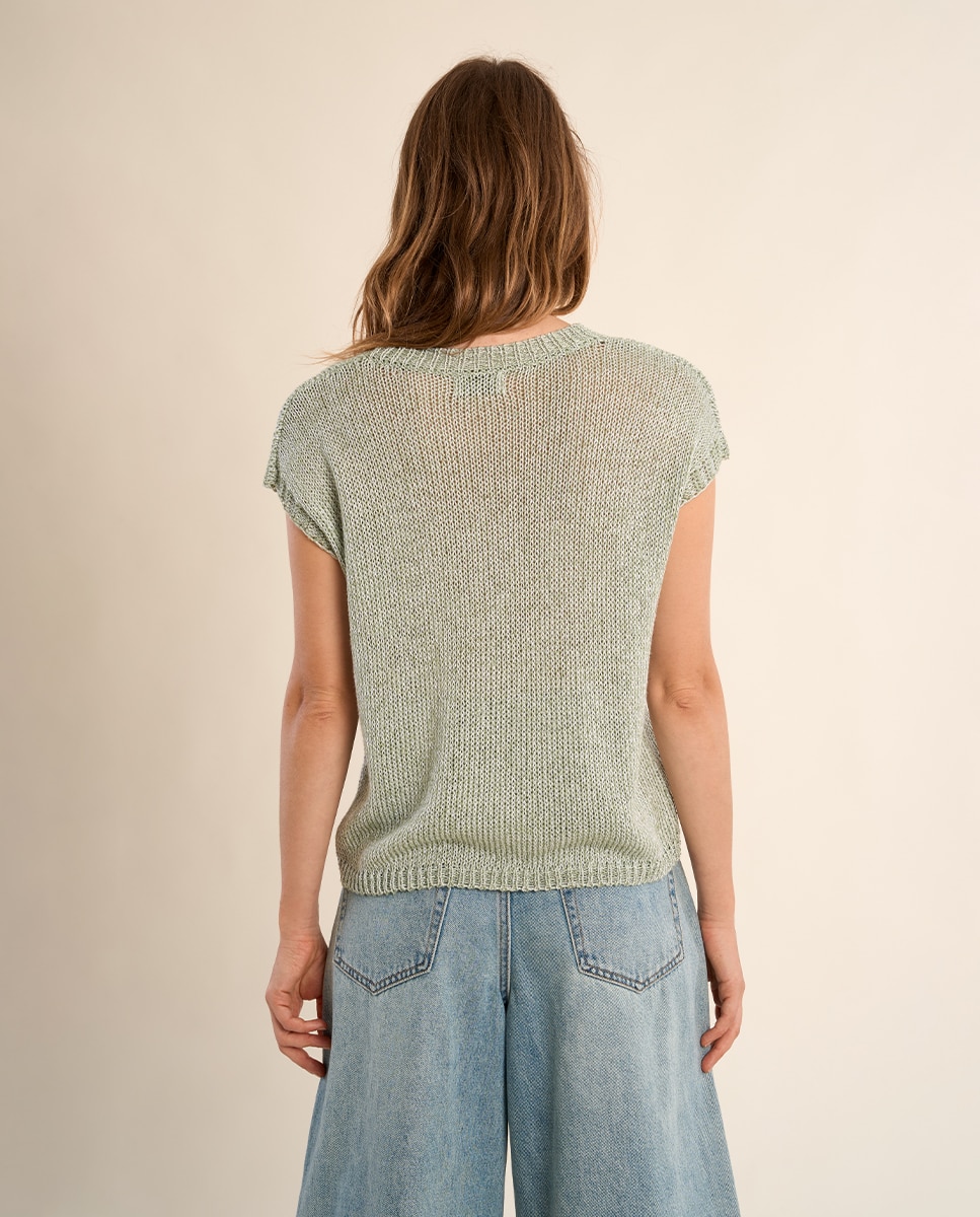 Jersey de mujer de manga corta en punto mezclado - Molly Bracken - Verde pardo Verde pardo-3