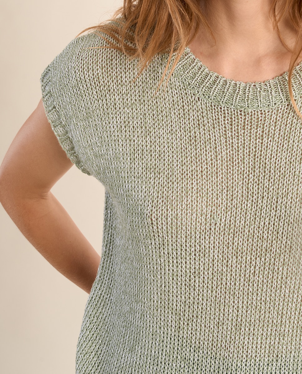 Jersey de mujer de manga corta en punto mezclado - Molly Bracken - Verde pardo Verde pardo-5