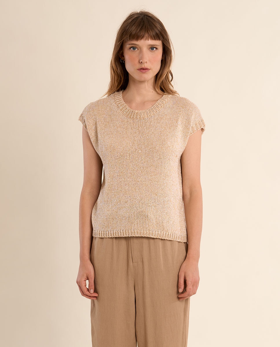 Jersey de mujer de manga corta en punto mezclado - Molly Bracken - Oro Oro-2
