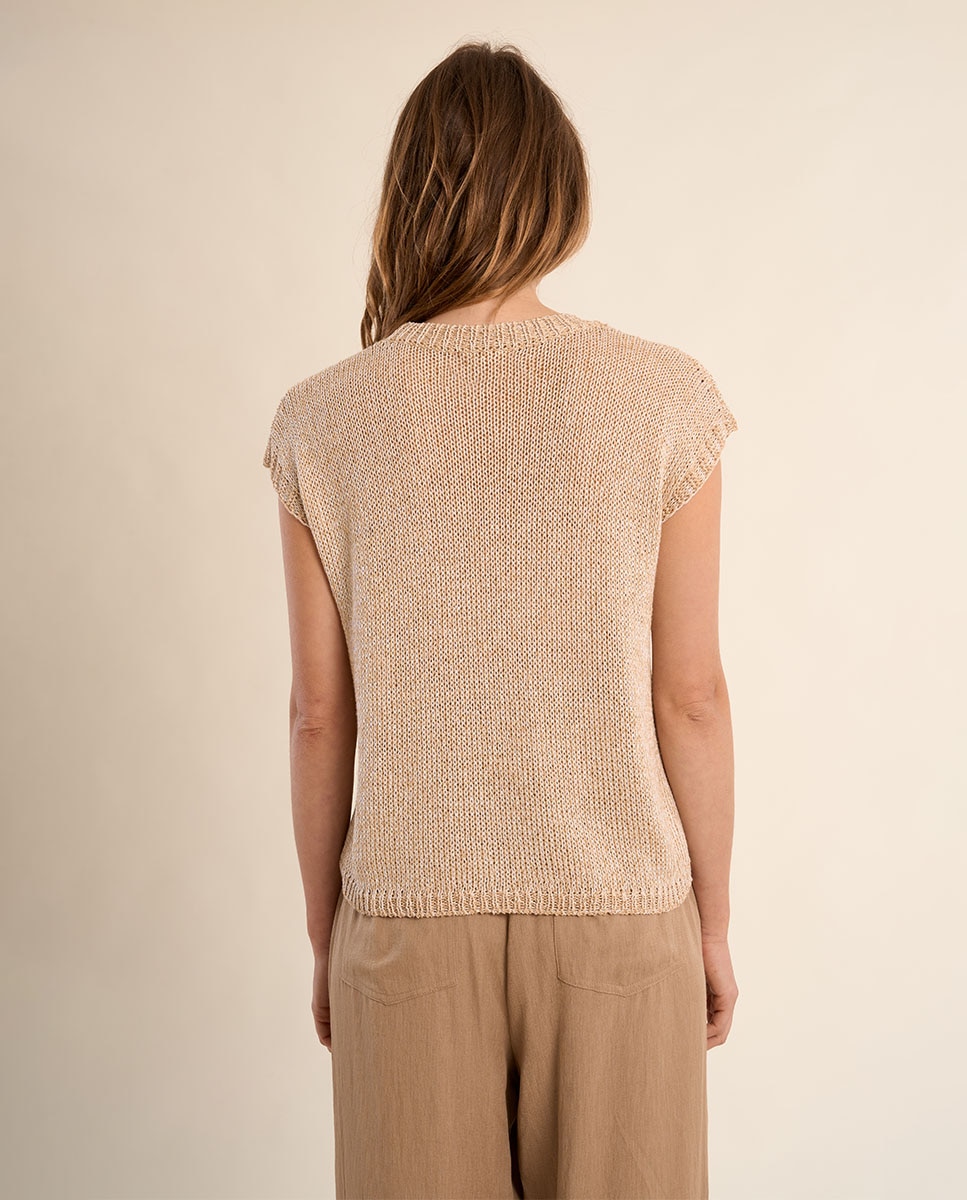 Jersey de mujer de manga corta en punto mezclado - Molly Bracken - Oro Oro-3
