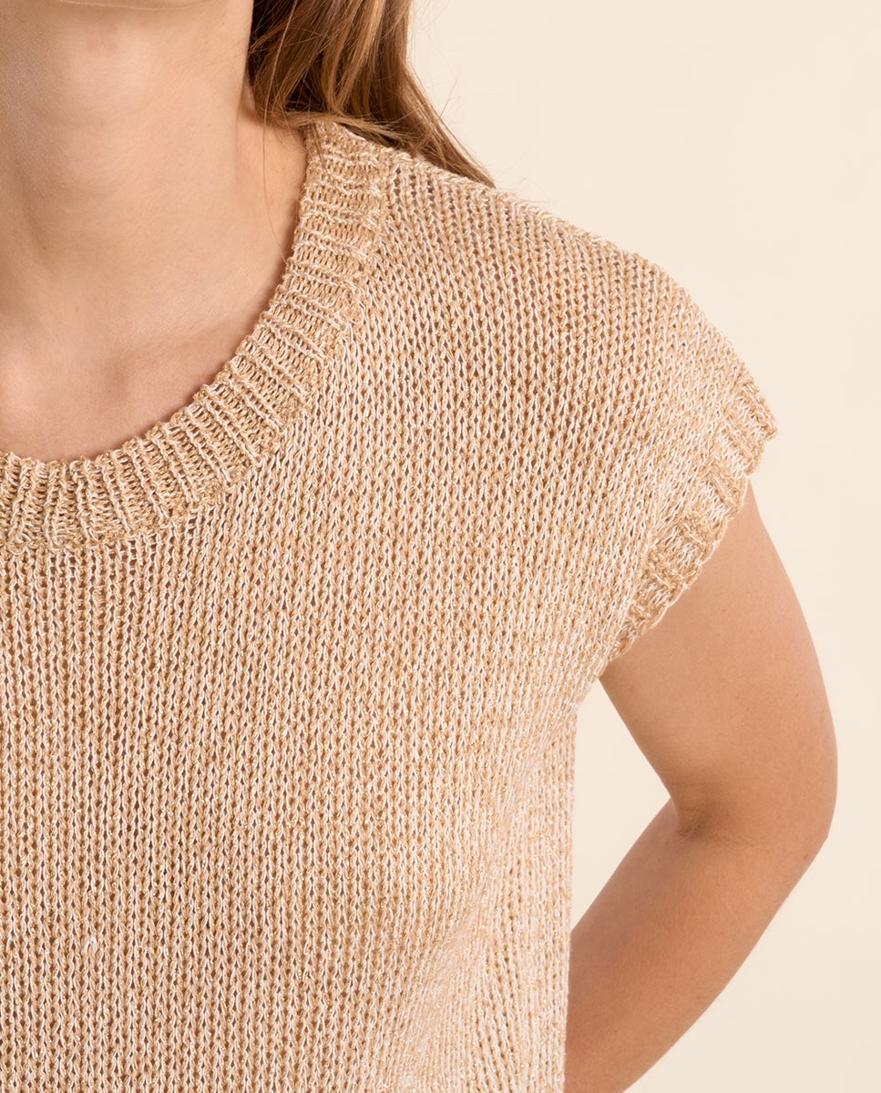 Jersey de mujer de manga corta en punto mezclado - Molly Bracken - Oro Oro-5