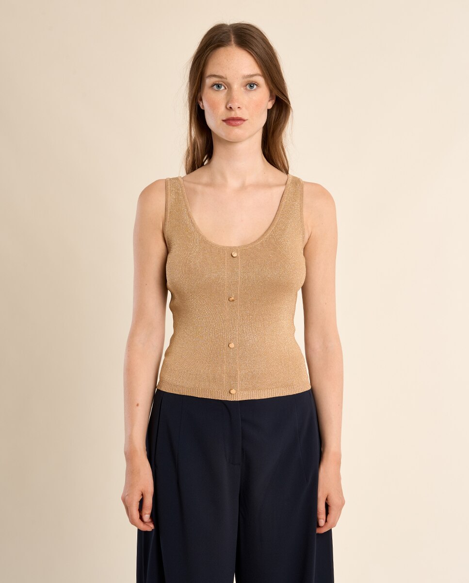 Top de mujer de manga sisa detalle botones - Molly Bracken - Beige Beige-2