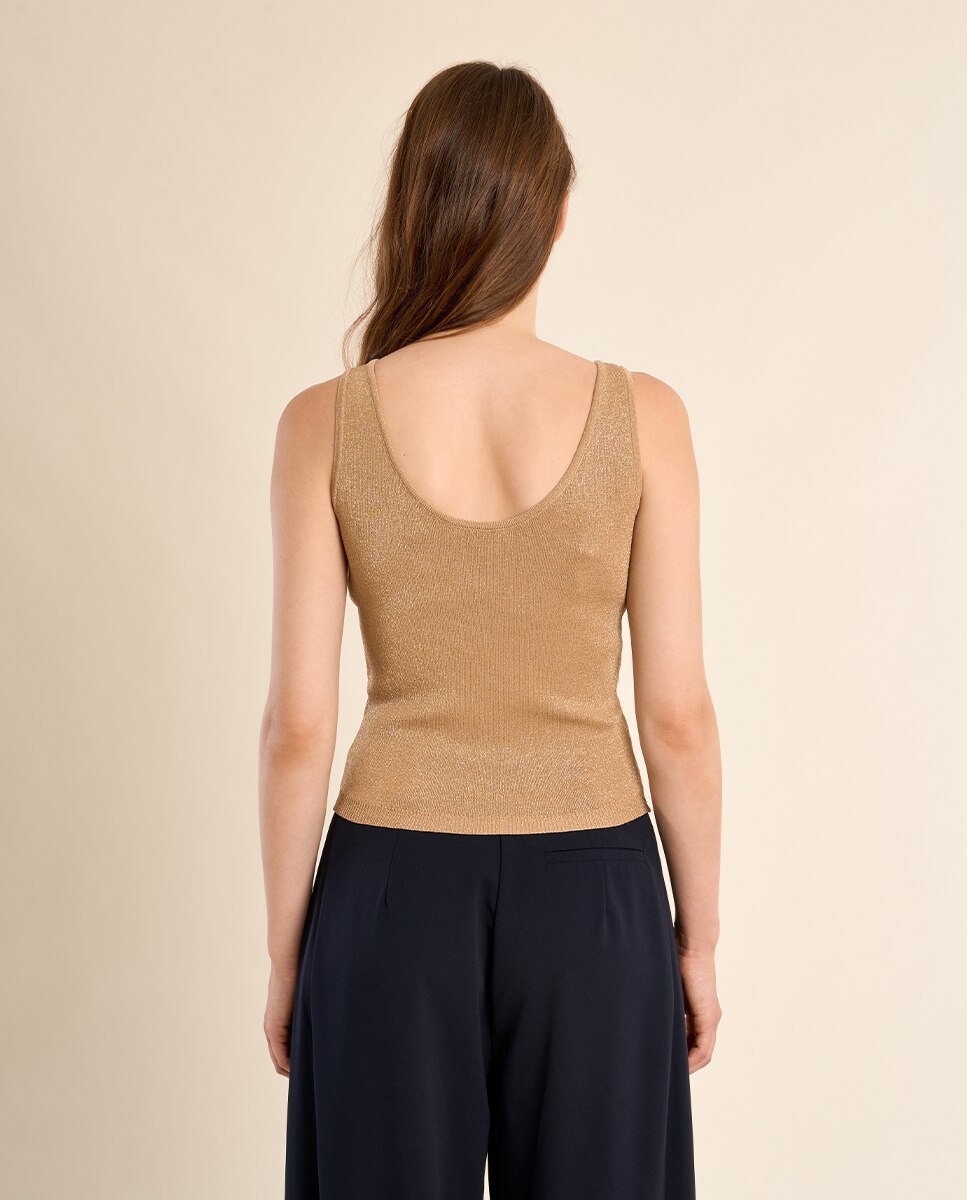 Top de mujer de manga sisa detalle botones - Molly Bracken - Beige Beige-3