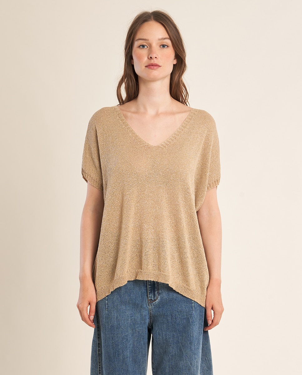 Jersey de mujer de manga murcielago detalle brillo - Molly Bracken - Beige Beige-2