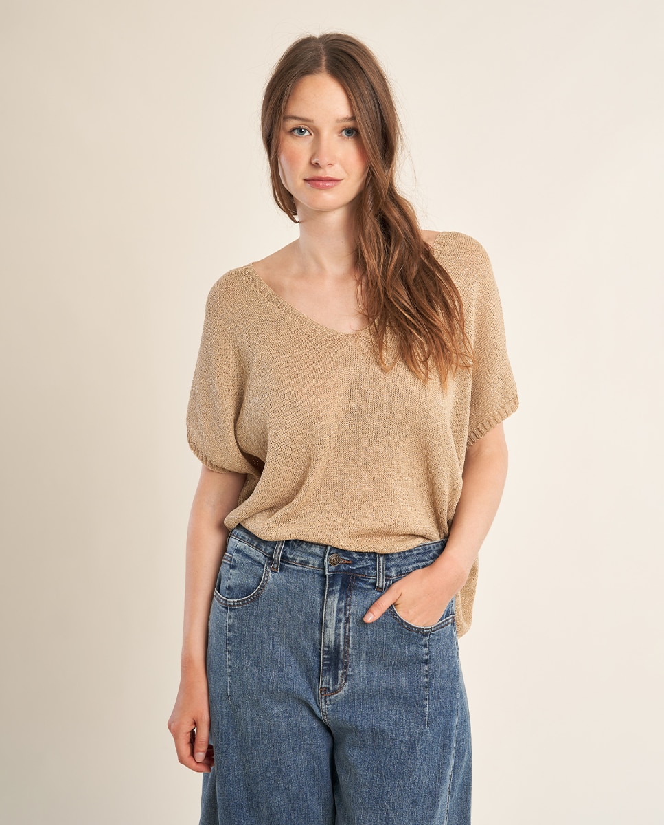 Jersey de mujer de manga murcielago detalle brillo - Molly Bracken - Beige Beige-4