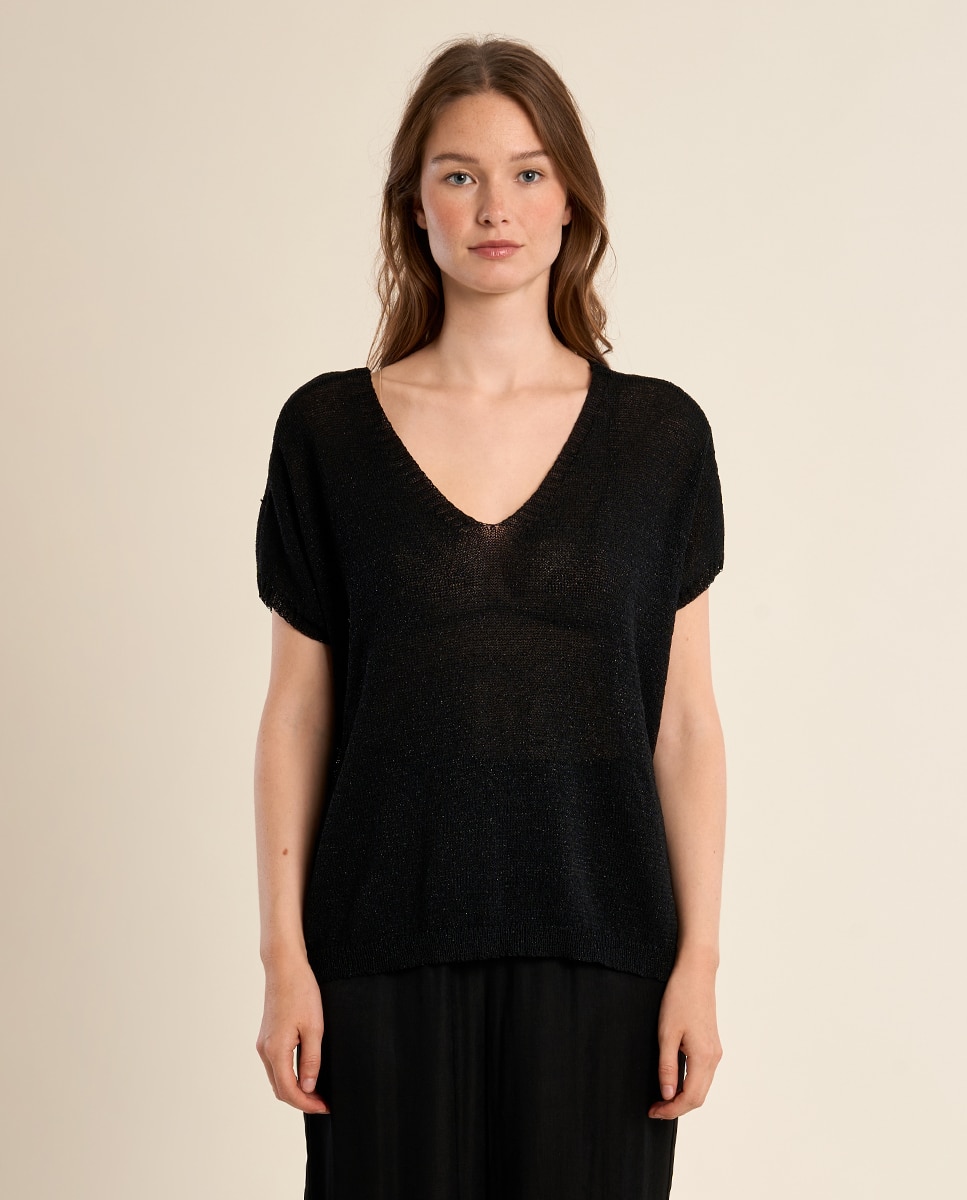 Jersey de mujer de manga murcielago detalle brillo - Molly Bracken - Negro brillante Negro brillante-2