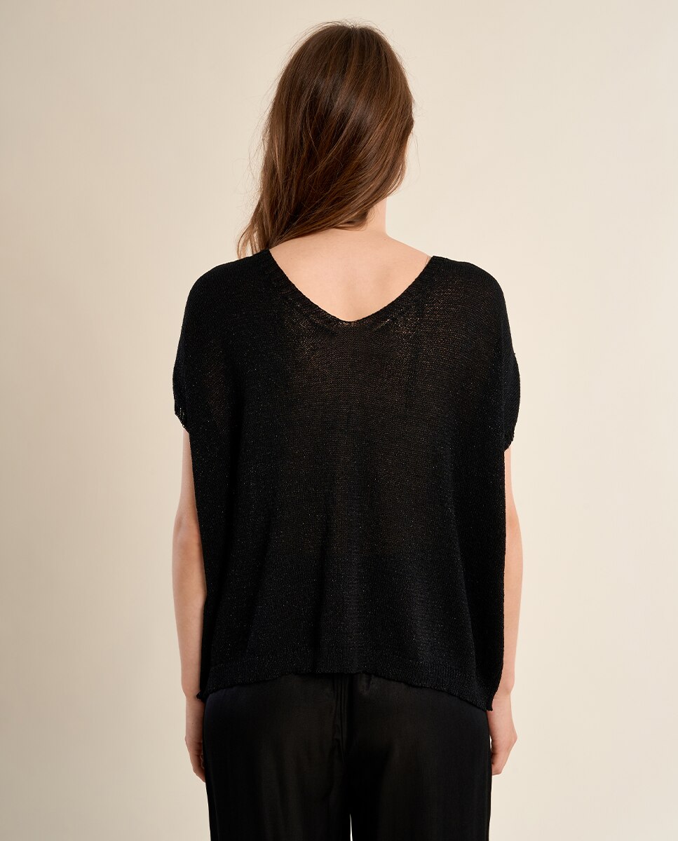 Jersey de mujer de manga murcielago detalle brillo - Molly Bracken - Negro brillante Negro brillante-3