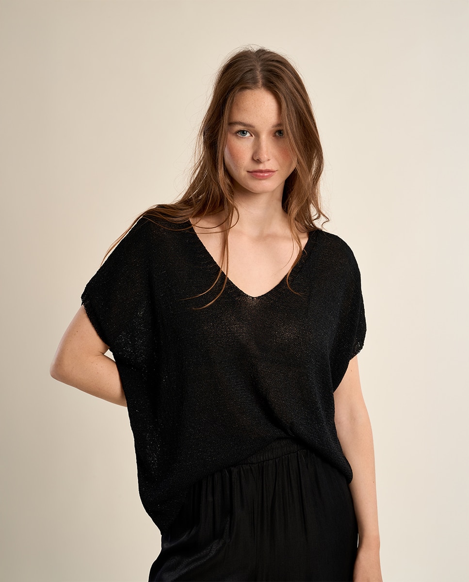 Jersey de mujer de manga murcielago detalle brillo - Molly Bracken - Negro brillante Negro brillante-4