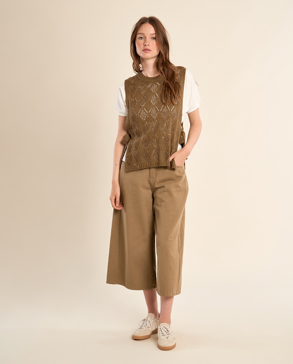 Molly Bracken - Jersey de mujer de manga sisa detalle lazadas.