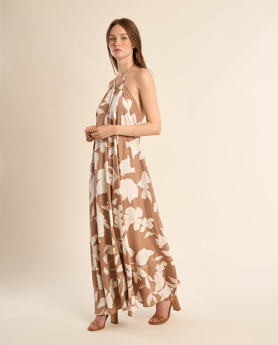 Molly Bracken - Vestido largo halter con estampado.