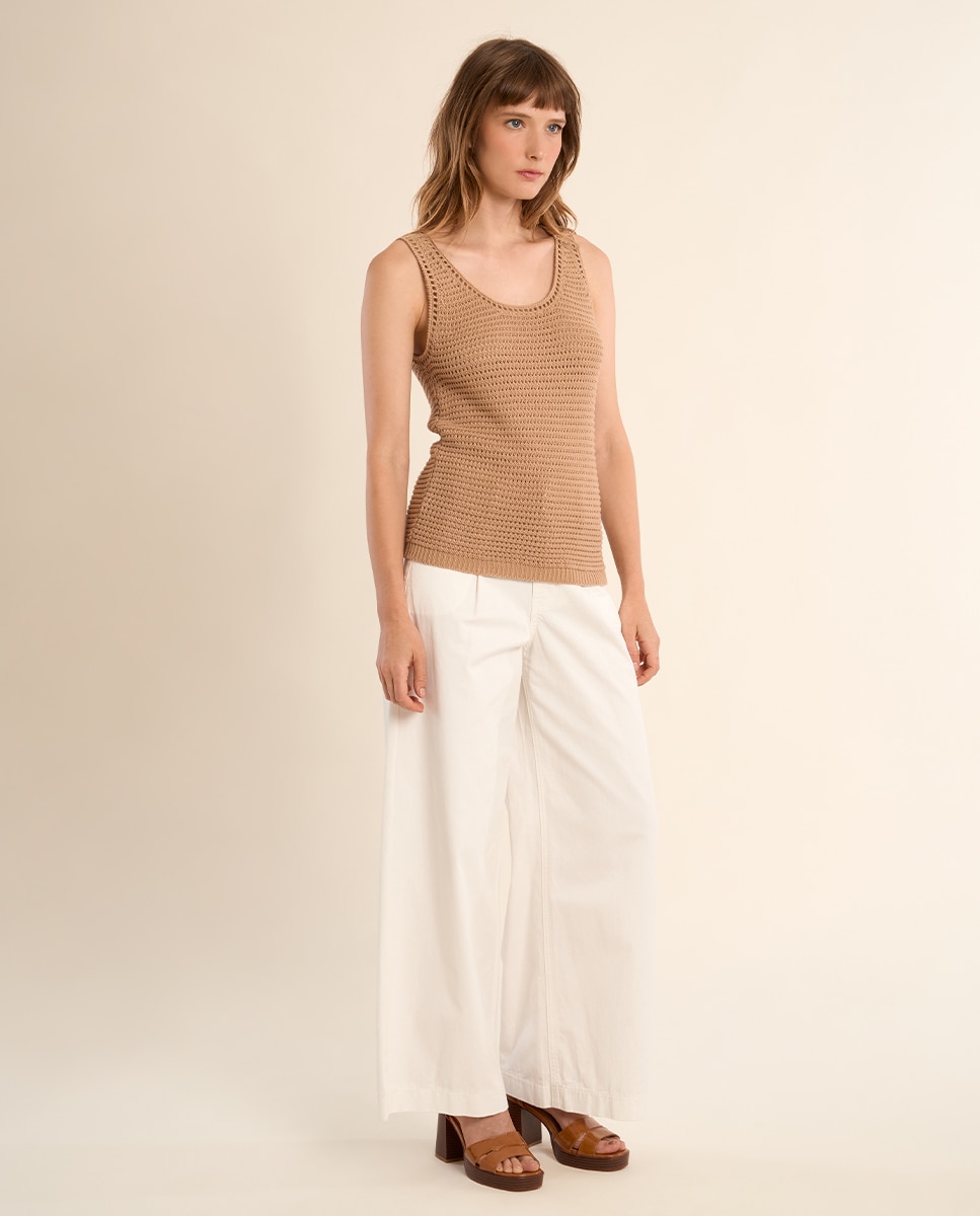 Top de mujer de manga sisa en punto calado - Molly Bracken - Beige Beige-1