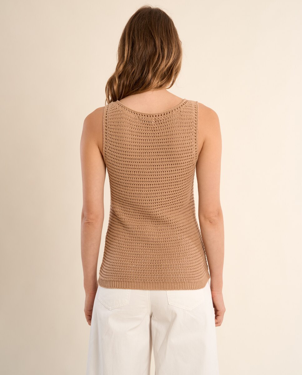Top de mujer de manga sisa en punto calado - Molly Bracken - Beige Beige-3