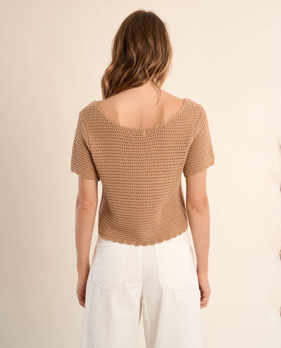 Cárdigan de mujer de manga corta en punto calado - Molly Bracken - Beige Beige-3