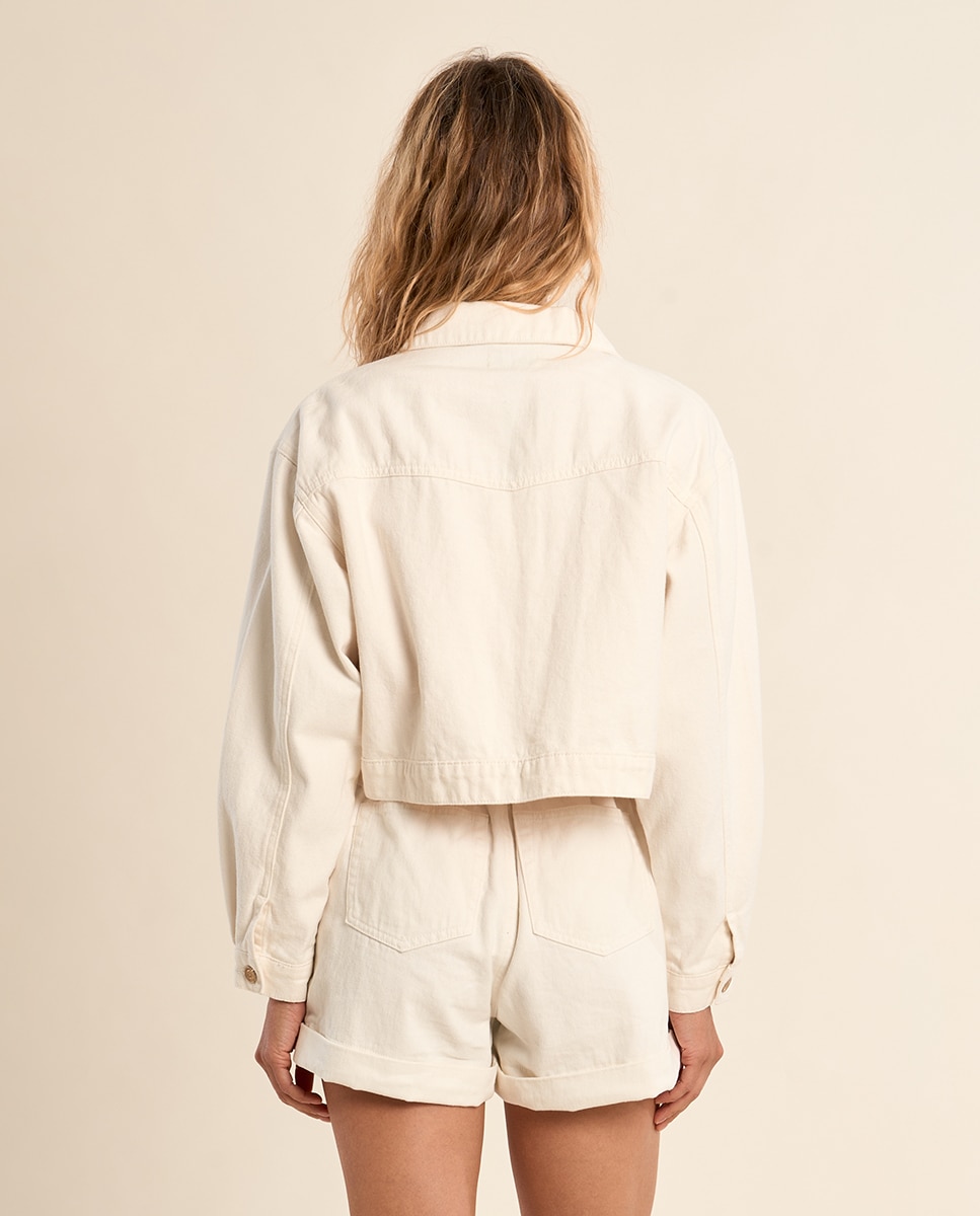 Cazadora vaquera de mujer corta detalle bolsillos - Molly Bracken - Blanco Blanco-3