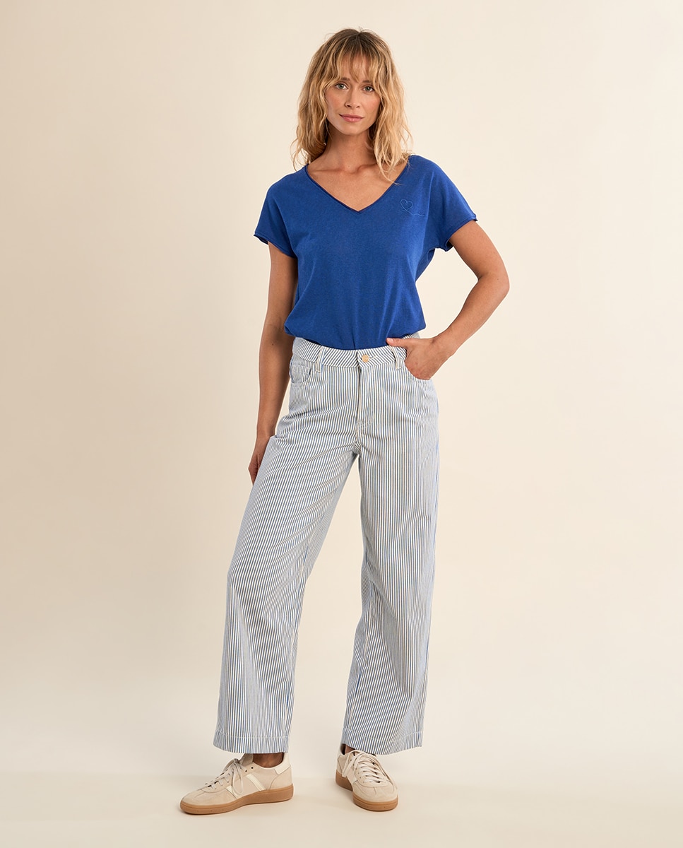 Molly Bracken - Pantalón ancho de mujer tobillero estampado rayas.