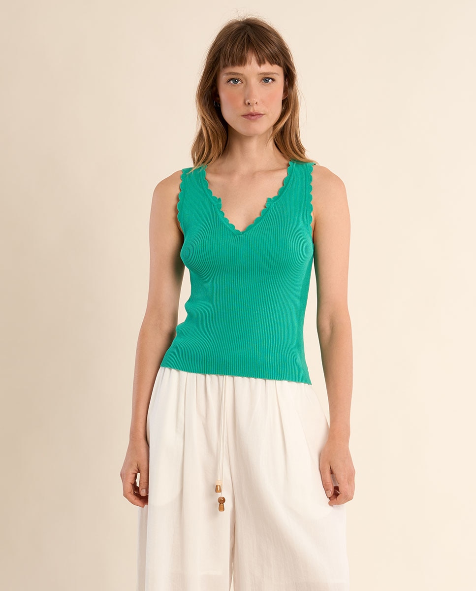 Top de mujer sin manga detalle en el escote - Molly Bracken - Blanco Verde Agua-2