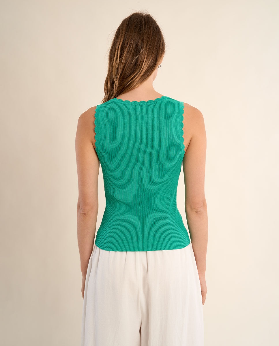 Top de mujer sin manga detalle en el escote - Molly Bracken - Blanco Verde Agua-3