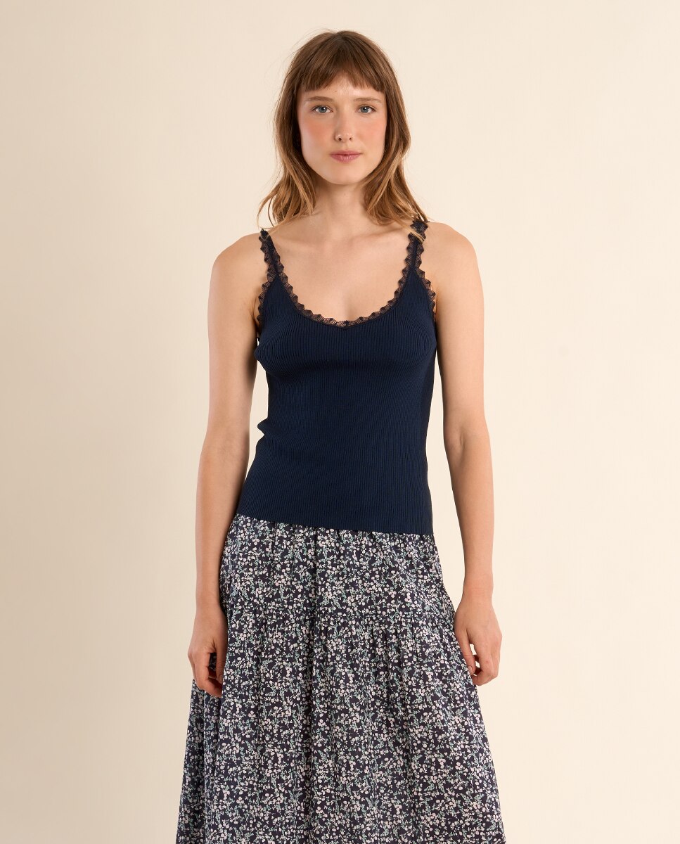 Top de mujer de tirantes detalle encaje - Molly Bracken - Azul marino Azul marino-2