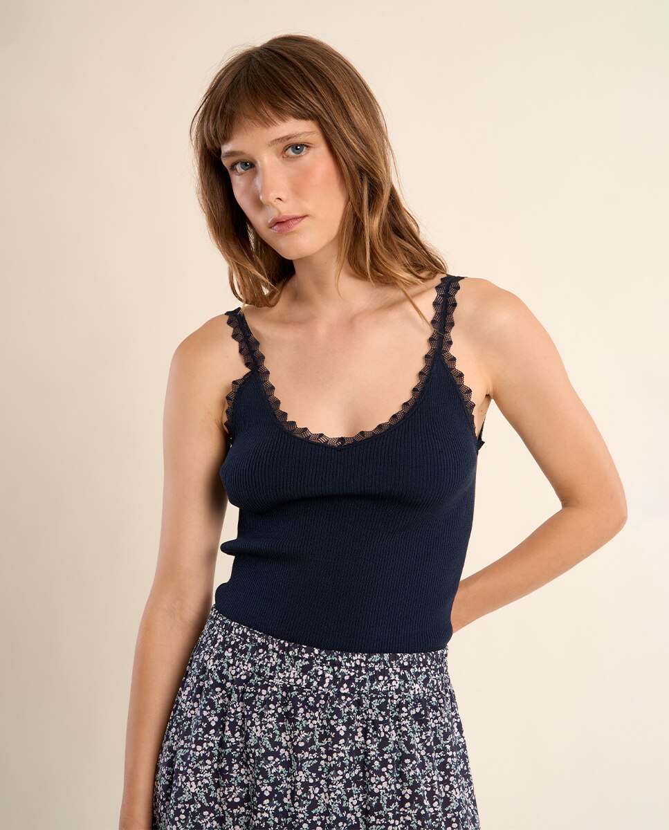 Top de mujer de tirantes detalle encaje - Molly Bracken - Azul marino Azul marino-4
