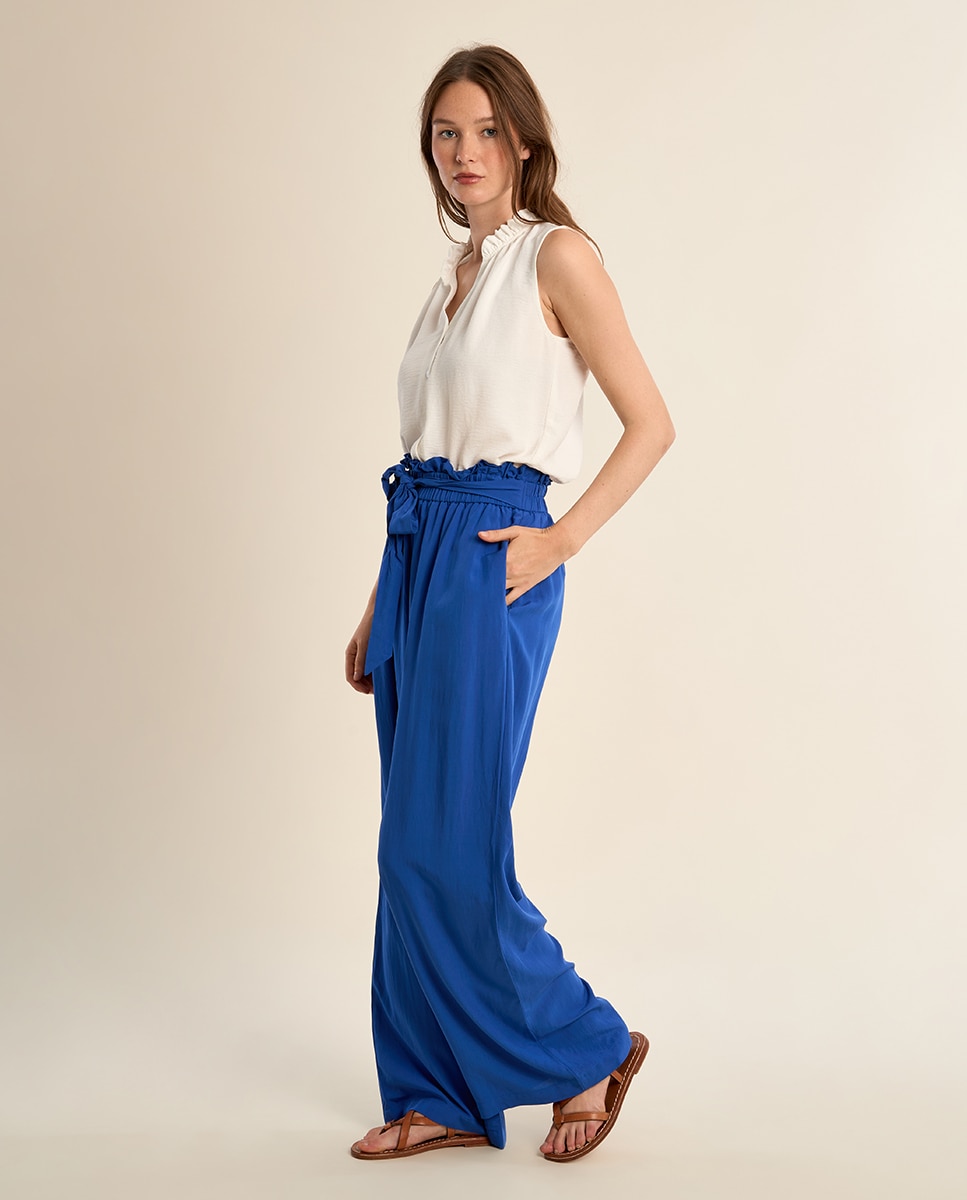 Molly Bracken - Pantalón ancho de mujer largo con lazada y pliegues.