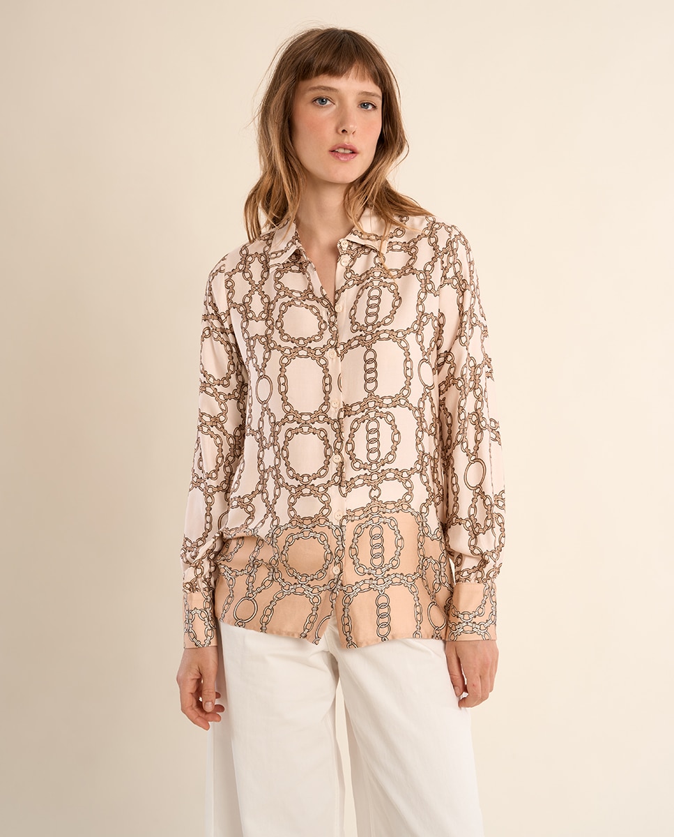 Camisa de mujer de manga larga estampado fantasía - Molly Bracken - Nude Nude-2