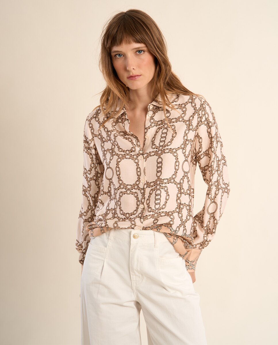 Camisa de mujer de manga larga estampado fantasía - Molly Bracken - Nude Nude-4