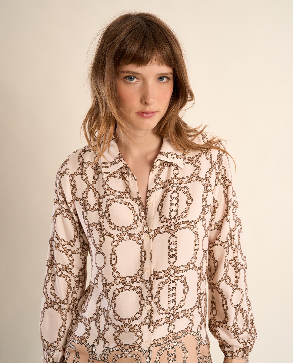 Camisa de mujer de manga larga estampado fantasía - Molly Bracken - Nude Nude-5