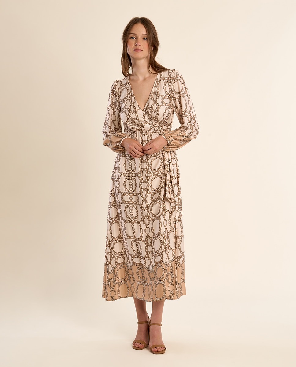 Molly Bracken - Vestido largo satindado con estampado y lazada.